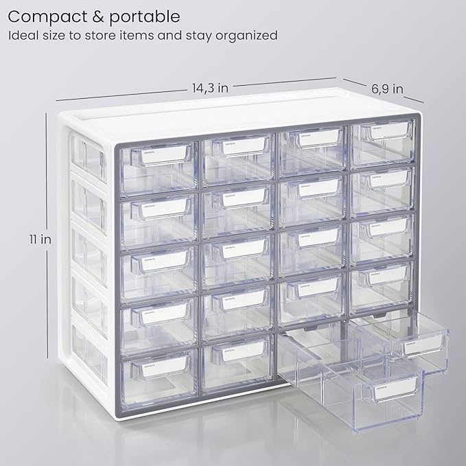 ARTEZA 20 Drawer Organizer and Storage Cabinet – Clear Plastic, Stackable - Image 3
