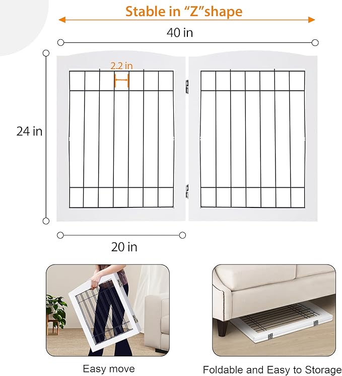 LZRS 2-Panel Freestanding Foldable Wood Dog Gate – Solid Wood & Steel Wire - Image 5