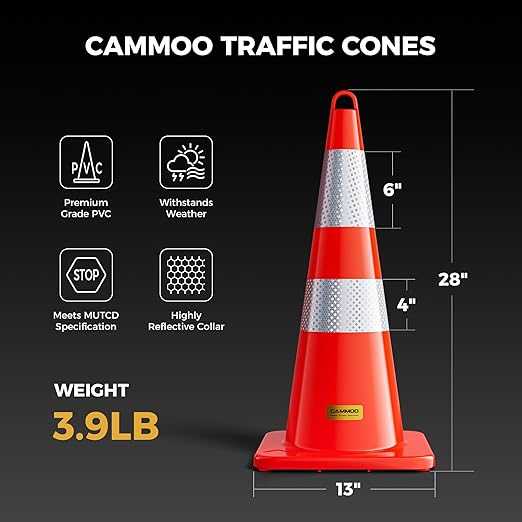 10 Pack 28 Inch Traffic Cones, from -22℉ to 131℉, MUTCD-Compliant Orange Safety - Image 4