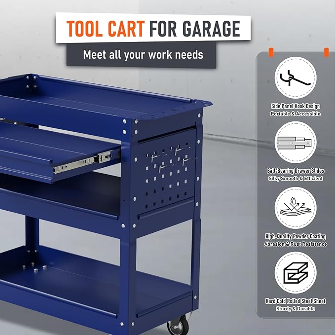3 Tier Rolling Tool Cart, Heavy Duty Service Cart on Wheels - Image 6