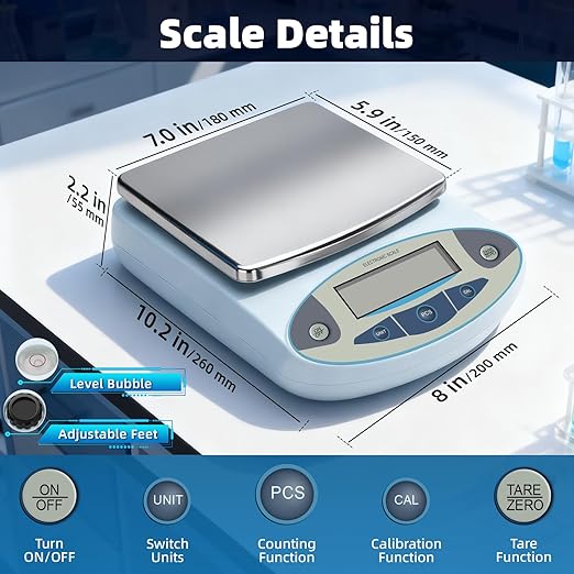 Lab Scale 5000g x 0.01g, 13 Unit 0.01g Accuracy High Precision Digital - Image 4