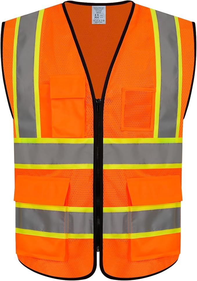 Safety Vest for Men Women 5 Pockets High Visibility Vest by Graunton