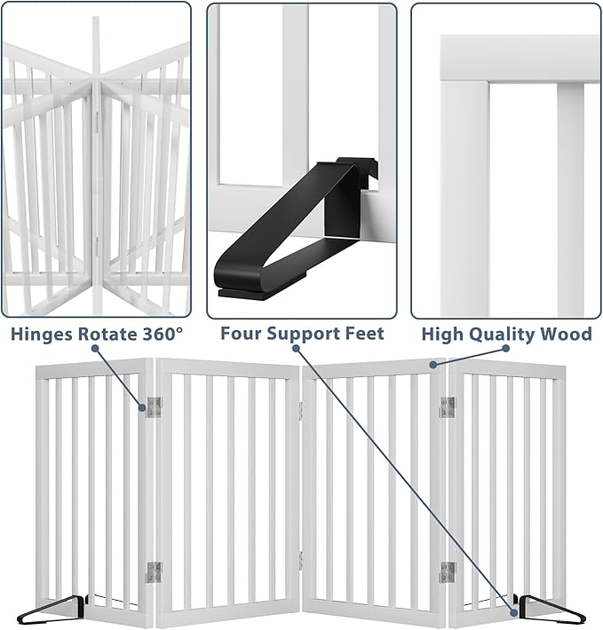 Wooden Dog Gate Freestanding Foldable Pet Gate 4 Panel Fully Assembled Dog Gates - Image 5