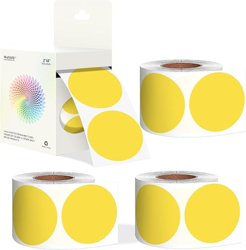 2 - Inch Round Yellow Color - Coding Stickers, 4 Rolls, Organizing by WANSTE