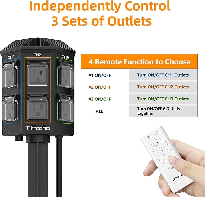 Outdoor Remote Control Power Strip, 9FT Extension Cord Waterproof, Independent - Image 3