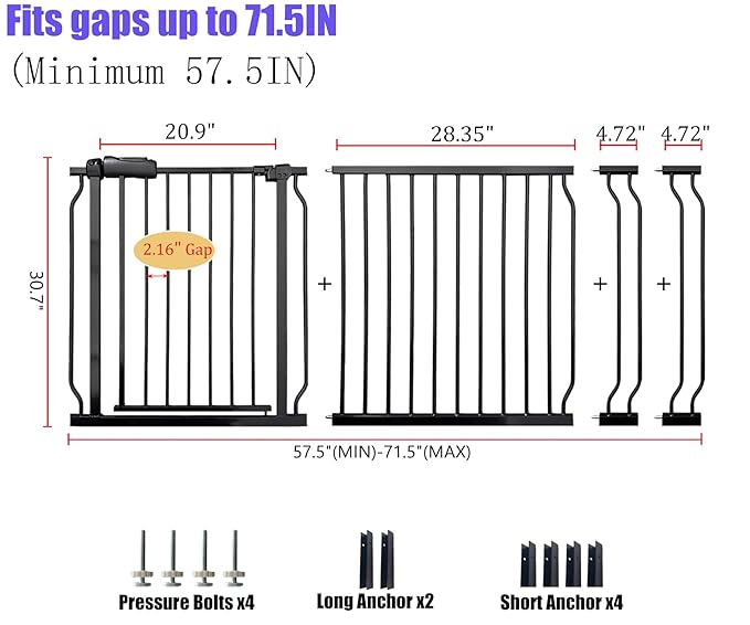 Wide Baby Gate 67-71.5 Inch Heavy Duty Steel Safety - Image 2