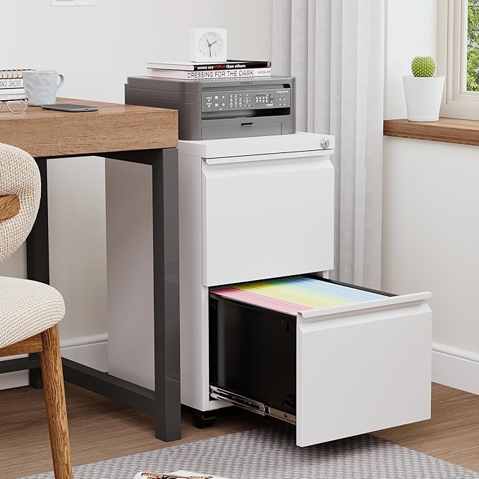 2 Drawers File Cabinet with Lock Metal Vertical File Cabient with Wheels Mobile - Image 5