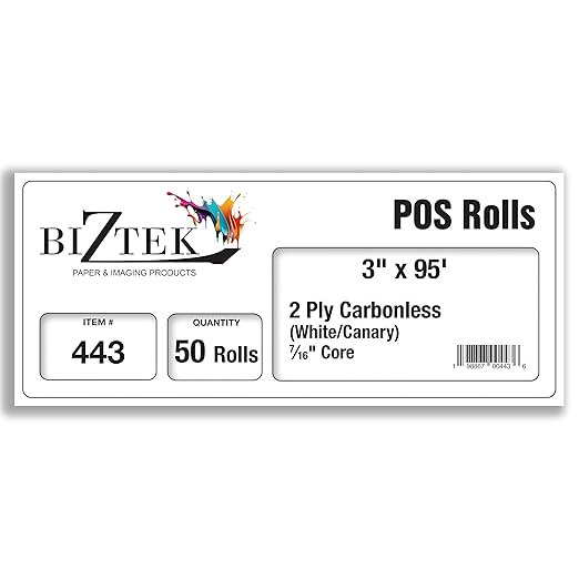 Carbonless, Receipt Rolls, 2 Ply White/Canary, 50 Rolls per Carton - Image 2