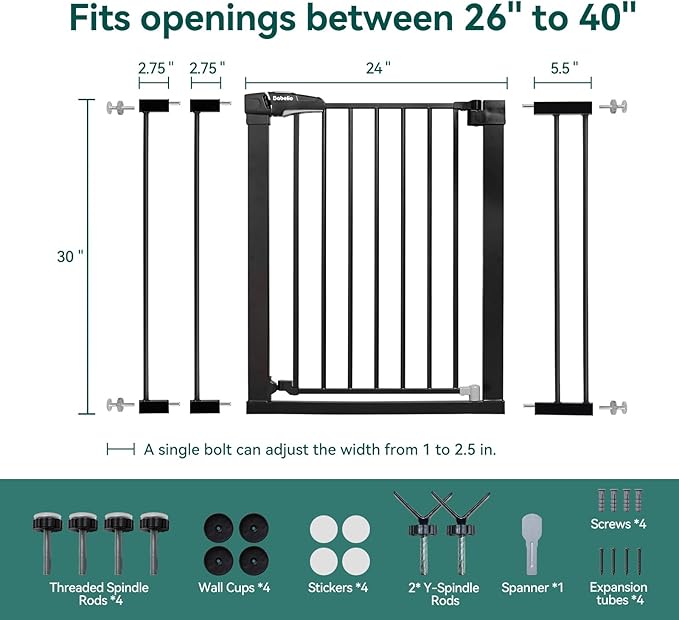 Babelio Baby Gate for Doorways and Stairs, 26-40" Auto Close Dog Gate, - Image 6