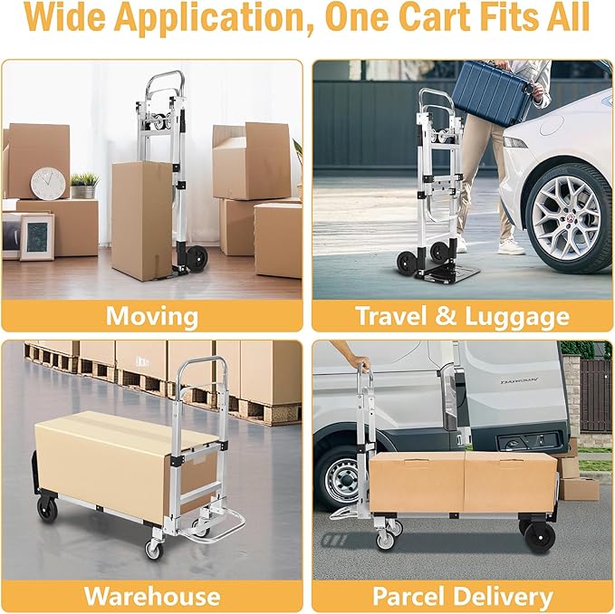 600 LBS Dolly Cart with Wheels, 3 in 1 Folding Hand Truck with Retractable - Image 7