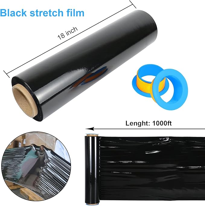 Black Pallet Wrap Stretch Film: 4 Pack Moving Wrapping Plastic Roll - Image 2
