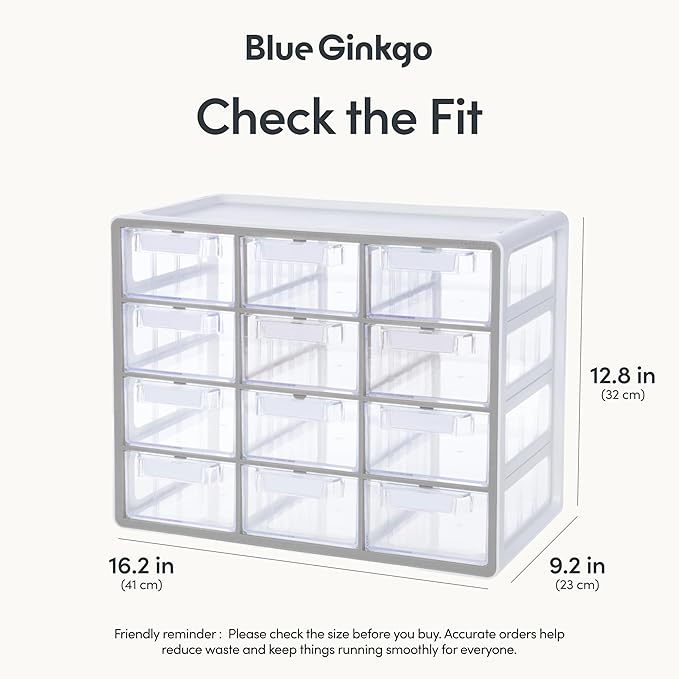 Blue Ginkgo Large 12-Drawer Cabinet – Stackable Clear Organizer - Image 2