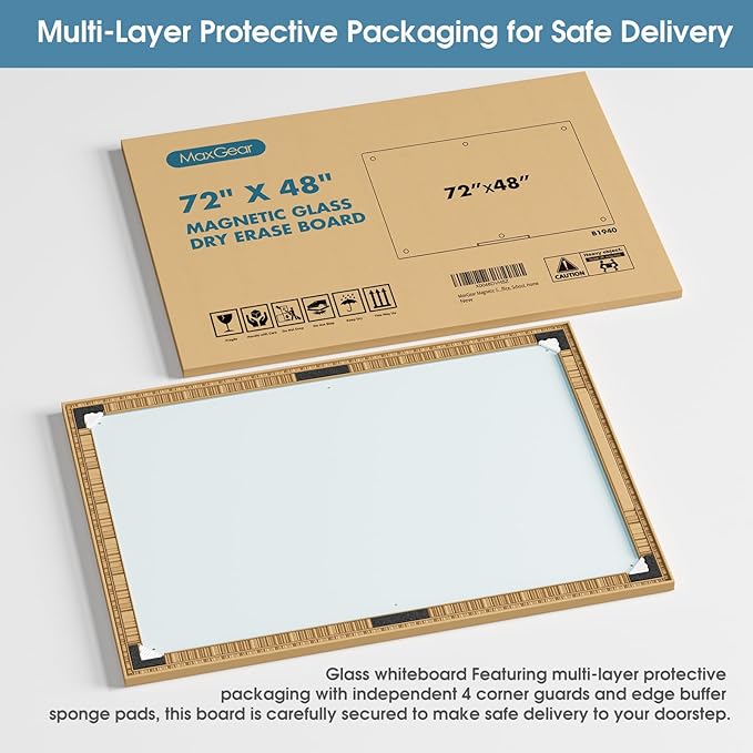 MaxGear Glass White Board 72"x48", Wall Mounted Magnetic Glass Dry Erase Board - Image 8