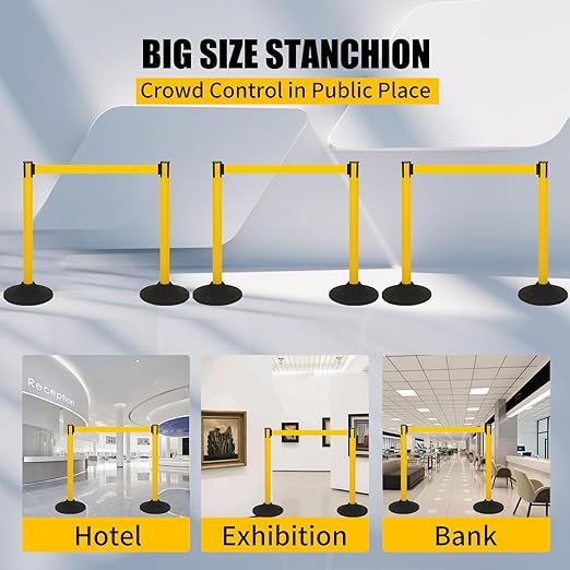 6PACK Crowd Control Stanchions Yellow Set BESEA Heavy Duty Crowd Control - Image 3