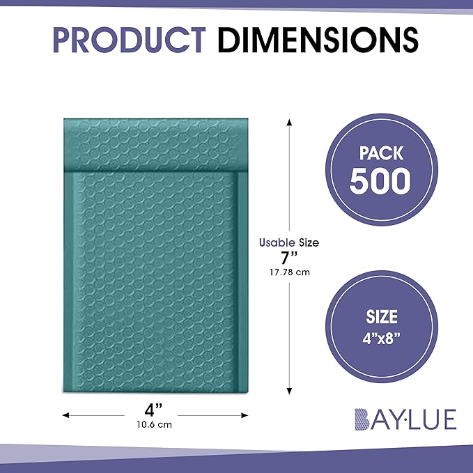 Green Small Bubble Mailers 4x8 Inch #000 | Thick Padded Poly Mailer Envelopes | - Image 2