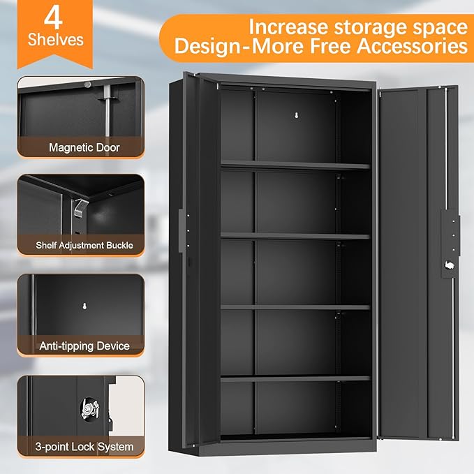 72" H Metal Garage Cabinet, Metal Lockable Storage Cabinet - Image 5