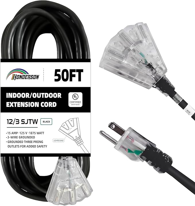 3-Outlets Indoor Outdoor Extension Cord Weatherproof by HONDERSON