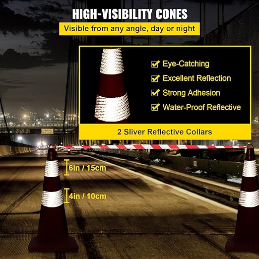 VEVOR Safety Cones, 6 x 28" Traffic Cones, PVC Orange Construction Cones - Image 4