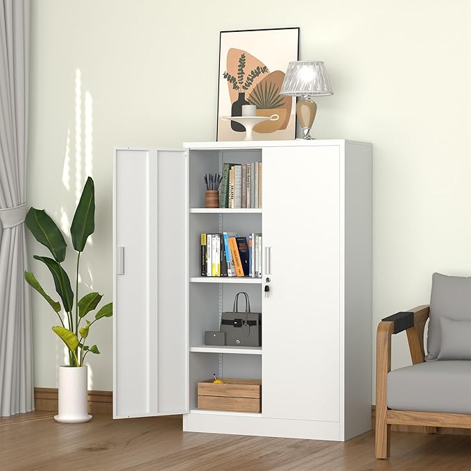 Metal Storage Cabinet with Locking Doors and Adjustable Shelves, 53.5-Inch Tall - Image 4