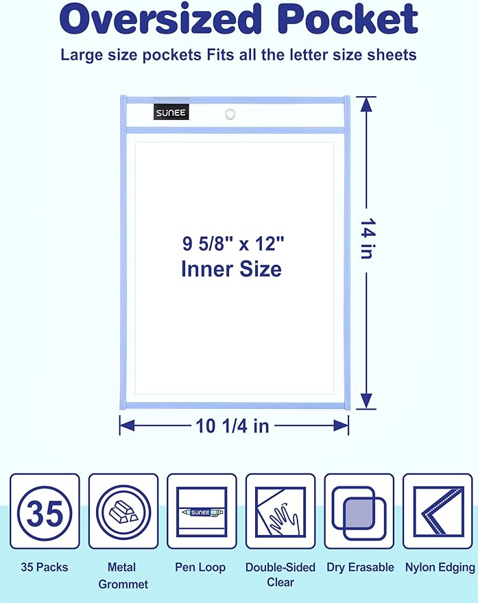 SUNEE 35 Packs Oversized Reusable Dry Erase Pocket Sleeves - Image 2