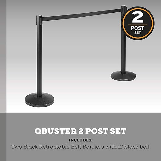 Qbuster Black Stanchions with Retractable Belt, Crowd Control Safety Barrier - Image 2