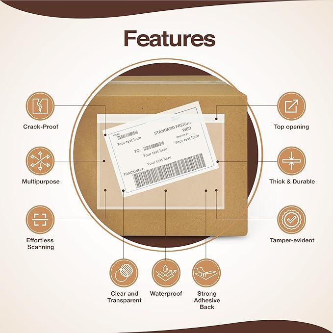 7x10 Shipping Label Sleeves 200 Pack- Strong Adhesive Back - Image 3