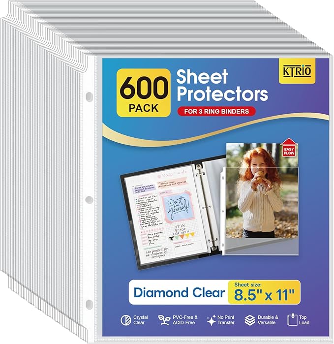 KTRIO 600 Pack Sheet Protectors 8.5 x 11 inch, Plastic Sleeves by KTRIO