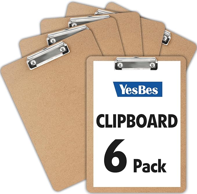 6 Pack Clipboards, Clipboards for Classroom, Letter Size Wooden Clipboard by YesBes