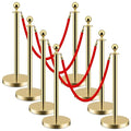 LOVMOR 8 PCS Stainless Steel Stanchion Post Queue 5 ft Red Velvet Rope Red by LOVMOR