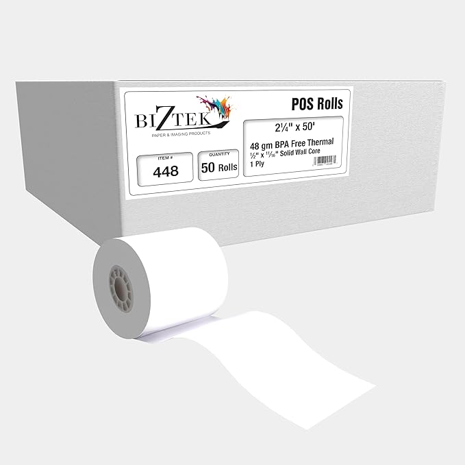 Thermal Paper Receipt Rolls, 2-1/4" x 50', 48 Gram Weight, BPA Free, Grade A by Unknown
