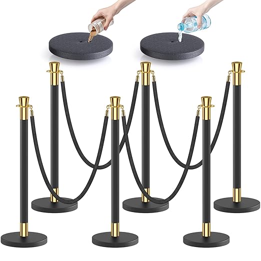 kaiyomi 6Pcs Stanchions with Black Velvet Ropes Set, 5 Feet Velvet Ropes and by KaiyomiCrowdControlSeries