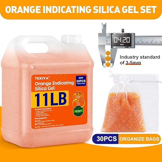 11 LBS Orange Indicating Silica Gel Desiccant Beads, Rechargeable Silica Gel - Image 2