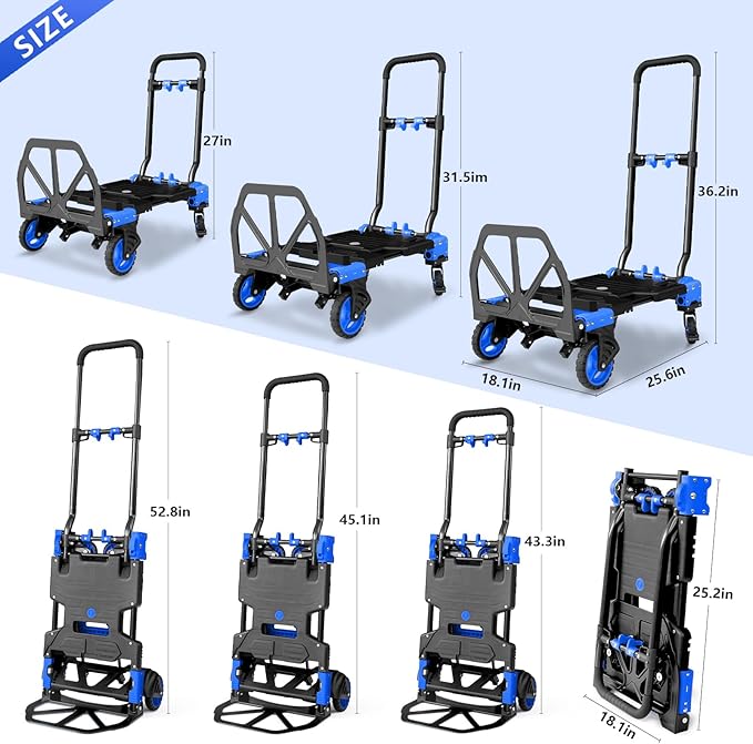 2 in 1 Hand Truck Dolly Foldable, 330LB Folding Hand Truck Heavy Duty Carrying - Image 2