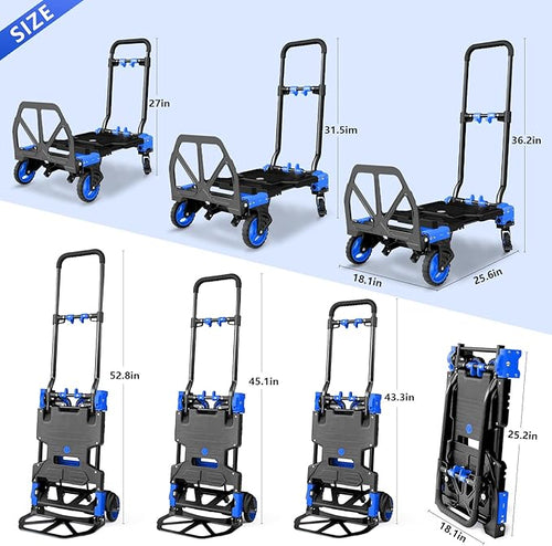 2 in 1 Hand Truck Dolly Foldable, 330LB Folding Hand Truck Heavy Duty Carrying - Image 2