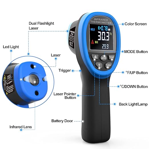 BTMETER BT-1800C Pyrometer -58°F ~3272°F IR Temp Gun, D:S 50:1 High Temperature - Image 2