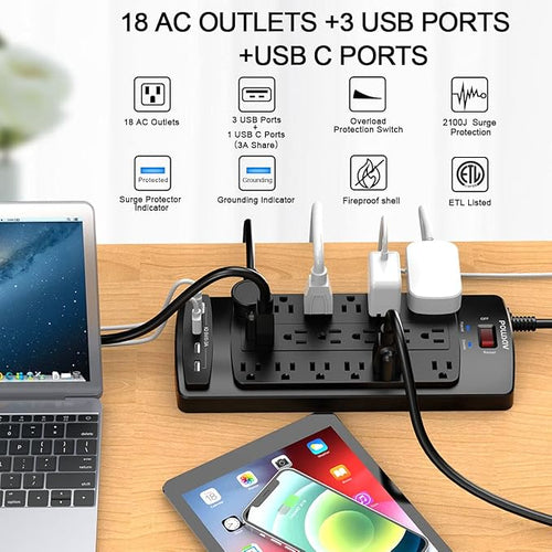 18 Outlets Surge Protector Power Strip - Image 2