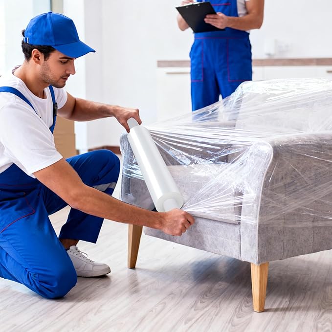 15in Stretch Wrap Roll with Handle, Heavy Duty 1200ft Shrink Wrap Roll - Image 8