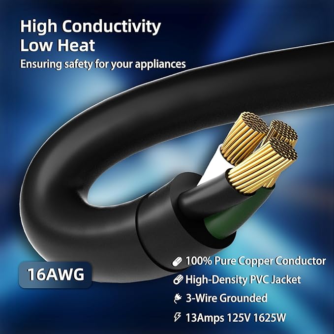 6 FT Outdoor Extension Cord Waterproof, 3-Prong Power Cord, 16 AWG SJTW - Image 3