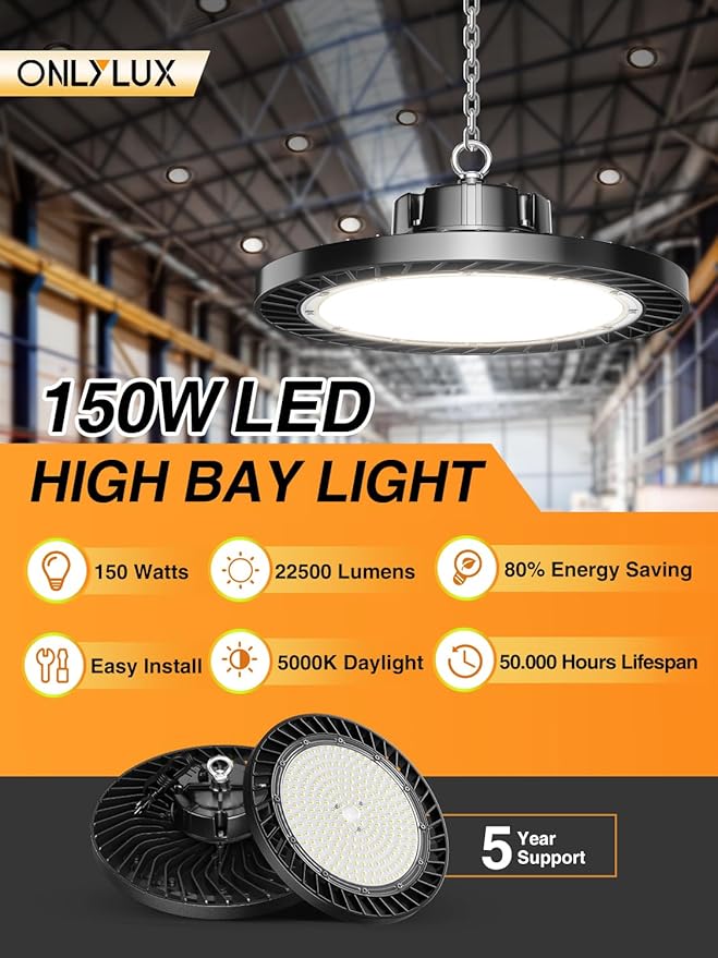 8 Pack 150W UFO LED High Bay Lights, 5000K Daylight, Super Bright 22500 LM - Image 2