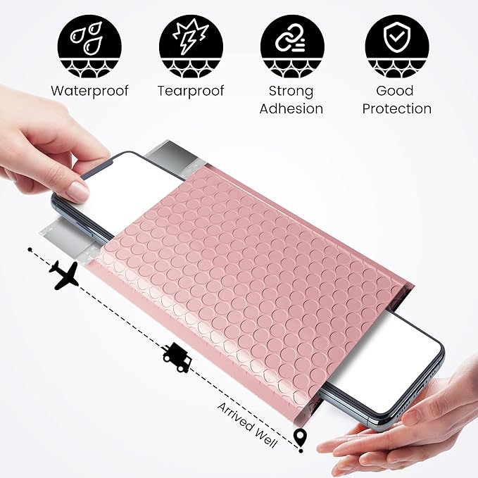 Fuxury Bubble Mailers 4x8 Inch Light Pink 200 Pack Padded Envelopes Usable Size - Image 7