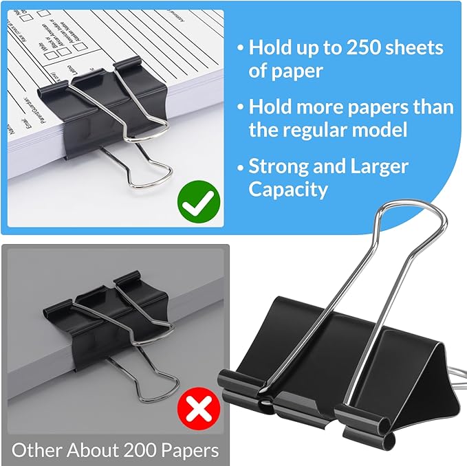 2 Inch 32 Pack Extra Large Binder Clips, Jumbo Paper Clips, Big Paper Clamps - Image 3