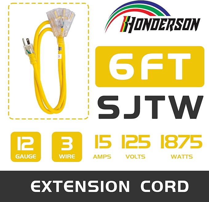 3-Outlets Indoor Outdoor Extension Cord Weatherproof - Image 2