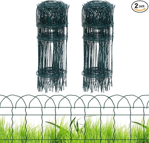 2 Rolls Green Garden Fence Border, 14 in x 40 ft Metal Folding Fence Wire Roll by PROWORX
