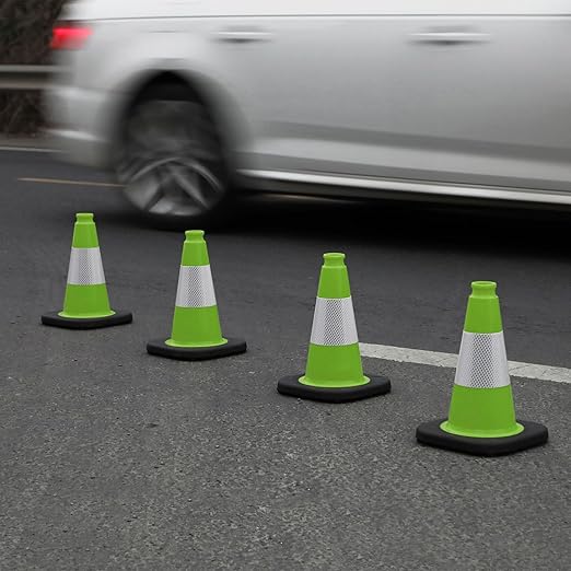 Fluorescent Orange/Green PVC Traffic Cones, Heavy Black Base Parking Lot Cone - Image 4