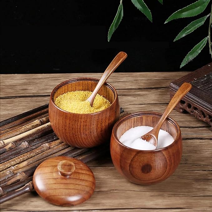 Wooden Salt Container with Lid and Spoon, Salt Cellar - Image 5