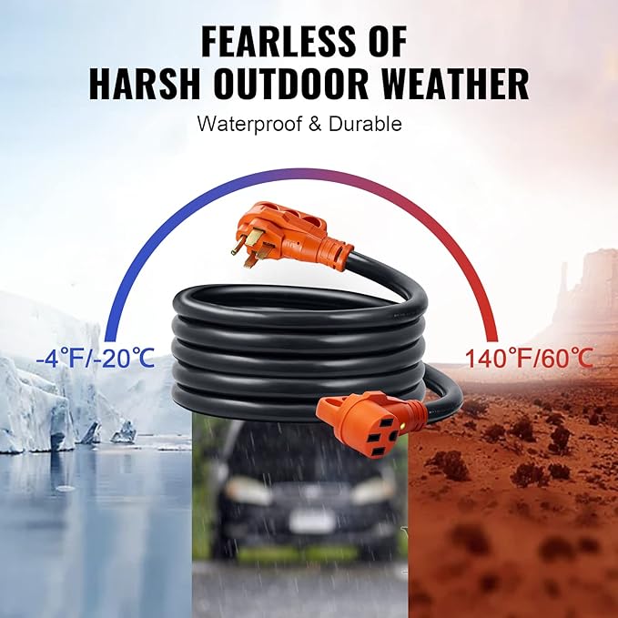 VEVOR 50 Amp RV Extension Cord, 15 ft, Heavy Duty STW 6/3+8/1 AWG RV Power Cord - Image 4