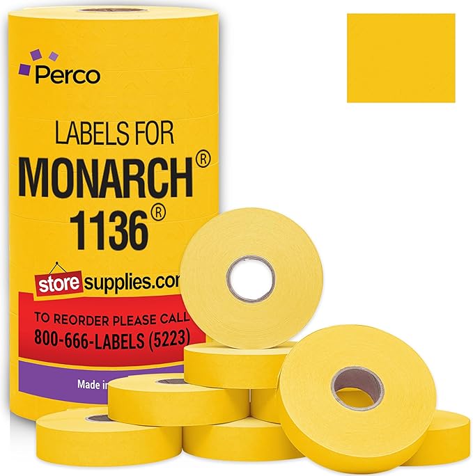 Perco Yellow Pricing Labels for Monarch 1136 Price Gun by Perco