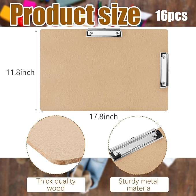 Henoyso 16 Pcs 11x17 Clipboard Wooden Lap Board - Image 2