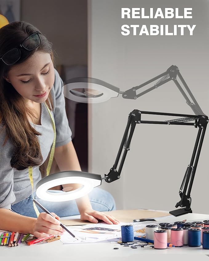 10X & 5X Magnifying Glass with Light, Ultra Long Swing Arm, 5 Colors & 10 - Image 9