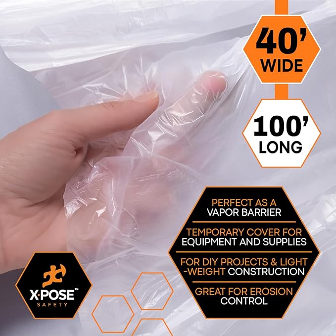 Xpose Safety Clear Plastic Sheeting – 40' x 100' Roll – Heavy Duty 6 Mil Poly - Image 4